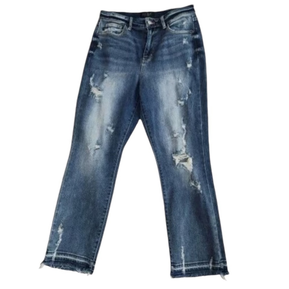 Judy Blue Straight Fit Raw Hem Released Hem Distress Jeans Sz 9/29